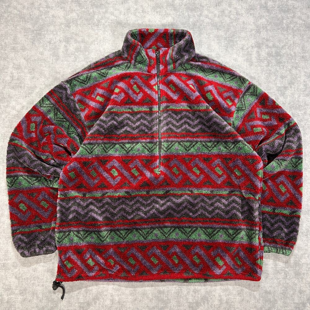 Vintage 90s G.H. Bass & Co Fleece 1/2 Zip Pullover Men XL Southwestern Aztec USA
